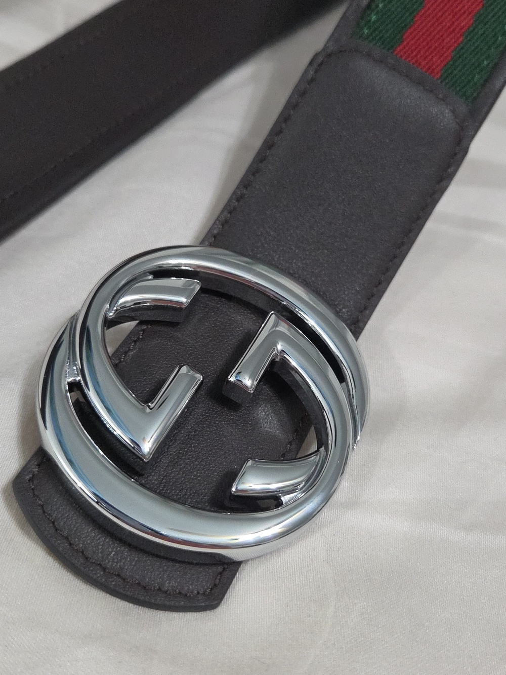 Gucci Green Red Reversible Belt with Silver Double G Buckle - Picture 14 of 16